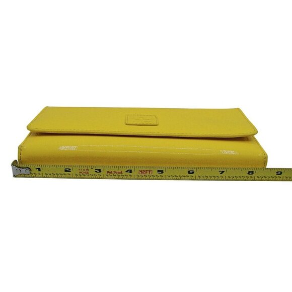 Baekgaard Yellow Banana Patent Faux Leather Wallet Card Slots Tri-fold 8.5x4" - Picture 8 of 11